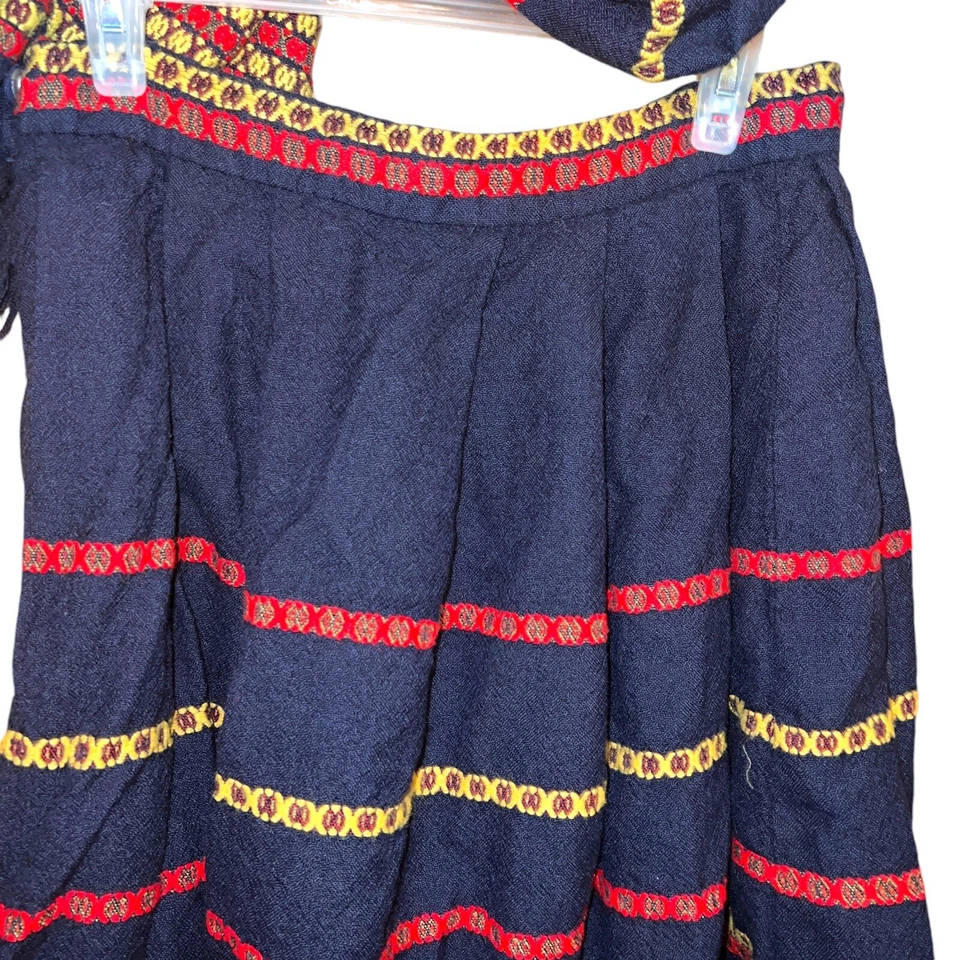 Vintage Handmade Midi Skirt Wool Small Navy Blue Stripe Pleated Matching Scarf - Image 3 of 4
