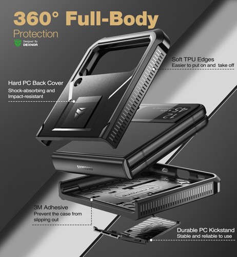 Dexnor for Samsung Galaxy Z Flip 4 Case Heavy Duty Rugged Cover with Kickstand - 第 10/60 張圖片