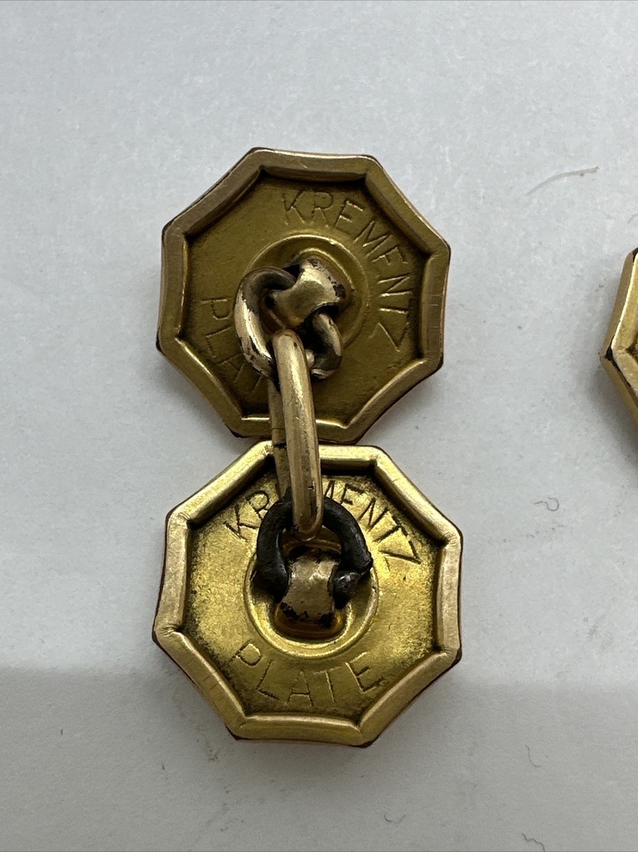 Vintage Krementz Plate Gold plated Octogon Button cuff links