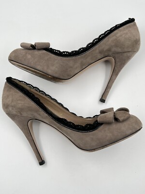 VALENTINO GARAVANI Shoes 38 US 8 UK 5 Taupe Suede Lace Pump Heel