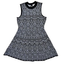 Womens XL Rayon Sweater Dress B & W Geometric Knit Crew Neck Sleeveless Pullover