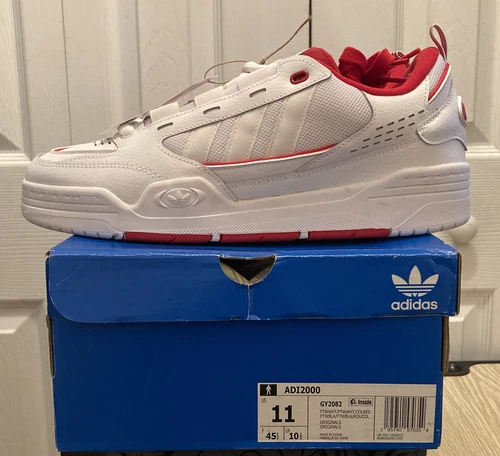 adidas ORIGINALS ADI2000 TRAINERS SNEAKERS MENS SZ-11 WHITE RED RETRO NIB.
