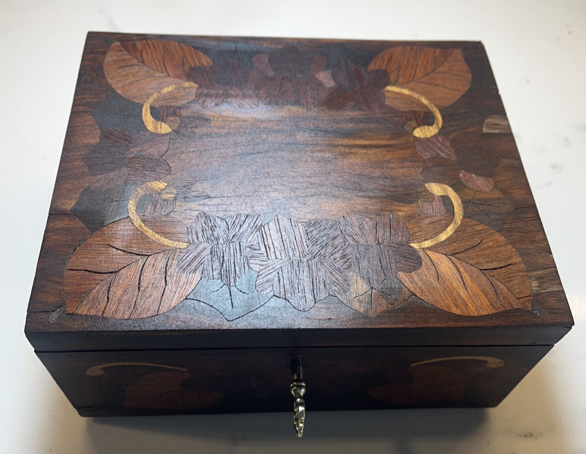 antique vintage wood marquetry box