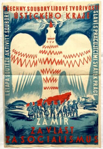 Original Vintage Poster J. ZICHA - PEACE - SOCIALISM - CZECHOSLOVAKIA - 1950s - Picture 1 of 8