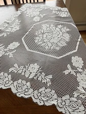 Essential Home White Lace With Roses Tablecloth 35x34 100% Poly