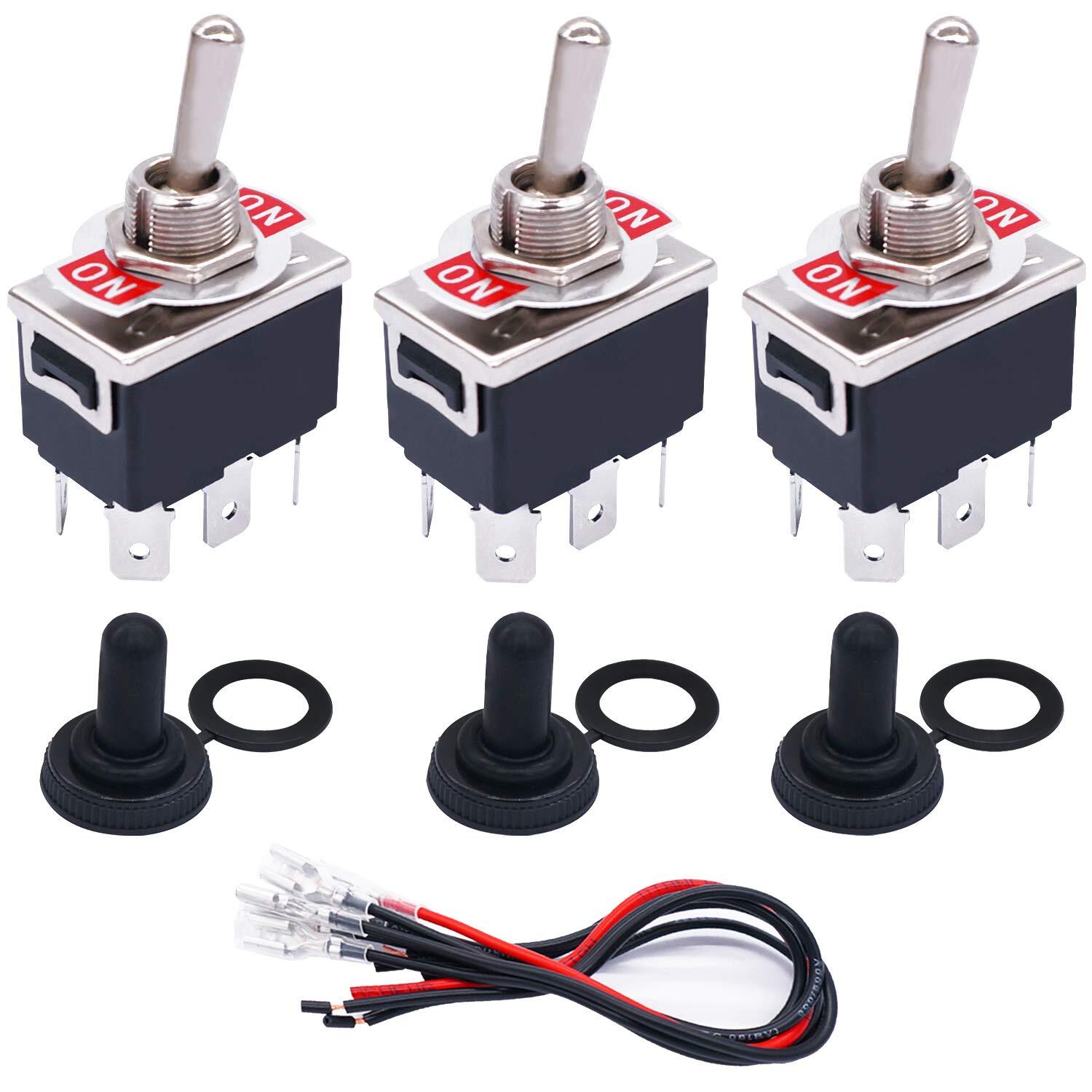 3 Pcs Toggle Rocker Switches ON/ON 6 Pin 2 Position Latching DPDT Heavy Duty ...
