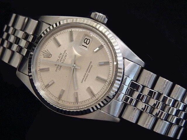 Reloj Rolex Datejust vintage para hombre de acero inoxidable de oro blanco de 18 quilates esfera plateada 1601