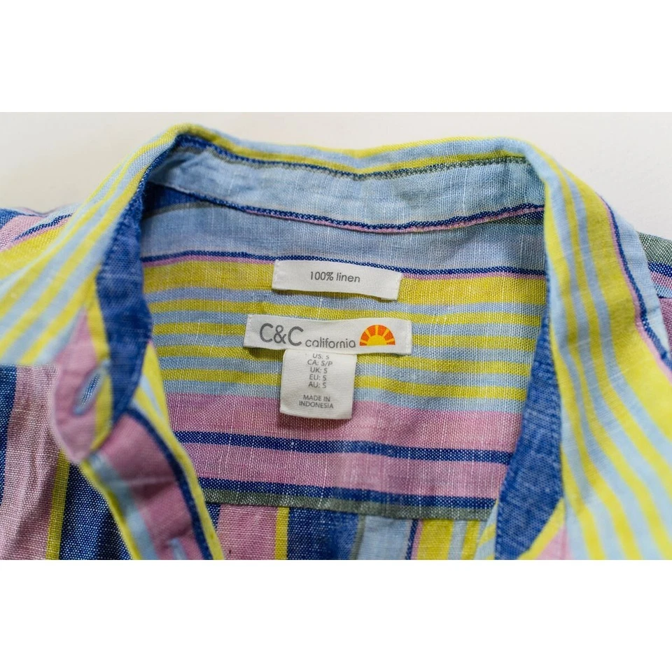 C&C California Womens Striped Button-Up Shirt 100% Linen Size M beachy coastal - Image 2 of 4