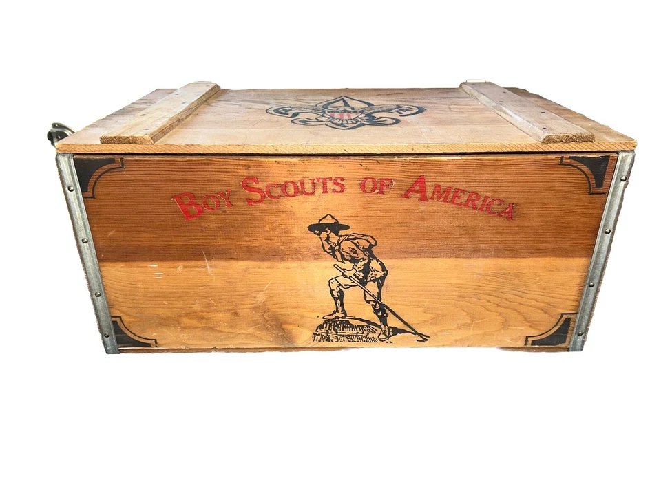 VINTAGE BOY SCOUTS OF AMERICA WOOD BOX CRATE GIDEON ANDERSON FOOT LOCKER RARE! - Image 3 of 4