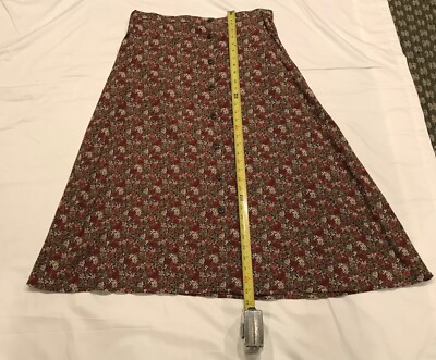 Christopher & Banks midi skirt brown/red flowered a-line  sz12 button front