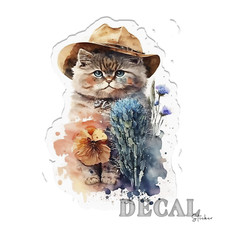 Dreamy Cat Watercolor Vinyl Decal Sticker Indoor Outdoor 4 Sizes
