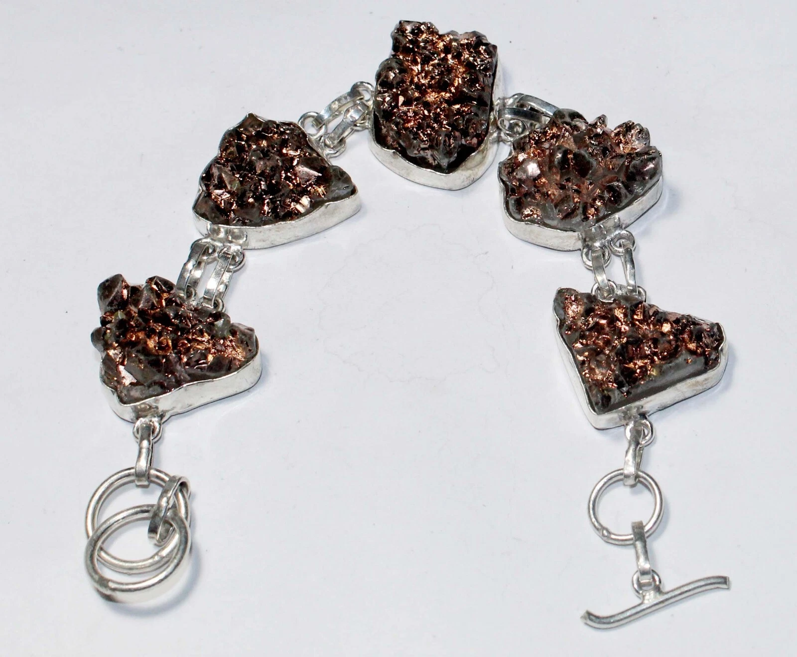 VALENTINO Bracciale Titanio Pietra Preziosa Druzy Fatto a Mano Gioielli 8 Pollici