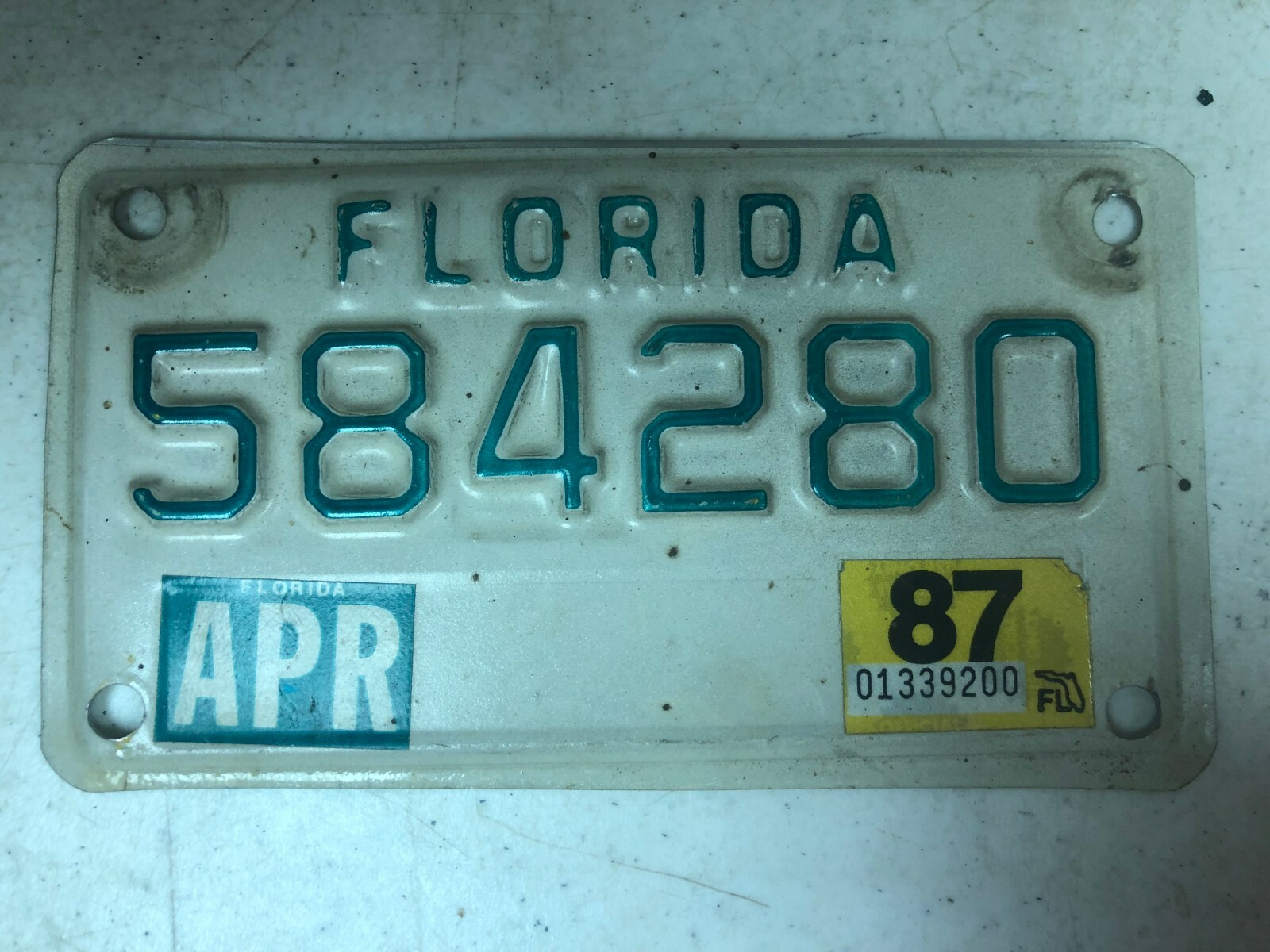 April 1987 FLORIDA Motorcycle License Plate 584280 eBay