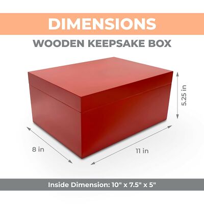 Large Wood Storage Box with Lid - Heritage Red Wooden Keepsake