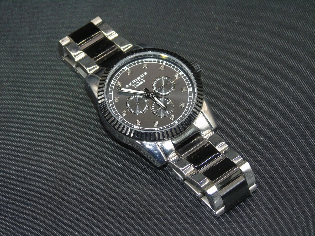 AKRIBOS XXIV Diamond Watch NIB Akribos XXIV Ladies Diamond Swiss Stainless Steel Black Dial  main image 4