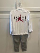 Nike Air Jordan Boys Long T-Shirt and Jogger Set - White/Carbon Heather - NWT 
