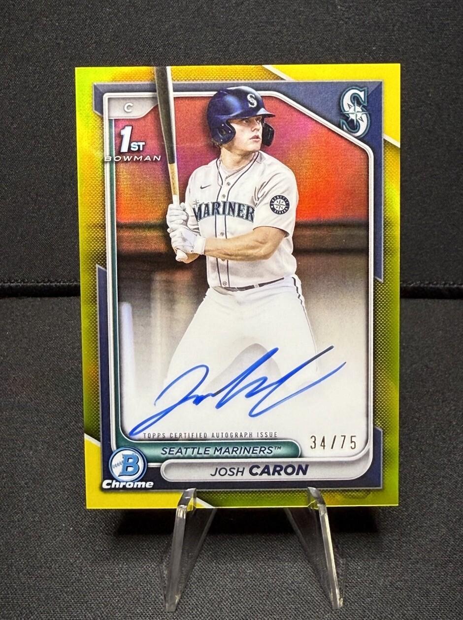 2024 Bowman Draft Chrome Josh Caron 1st Yellow Refractor Auto /75 Mariners