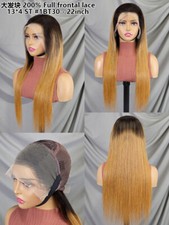 200 Density 13x4 Lace Frontal Wig 22 Inch 1BT30 Straight Human Hair Wig