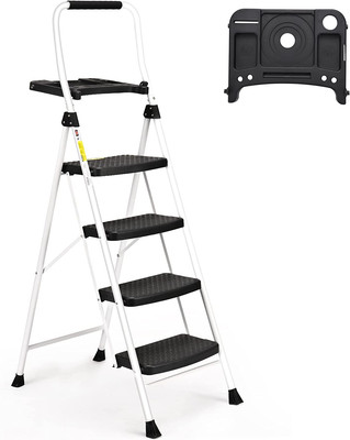 4 Step Ladder, Folding Step Stool with Tool Platform, Sturdy& Portable Steel Lad