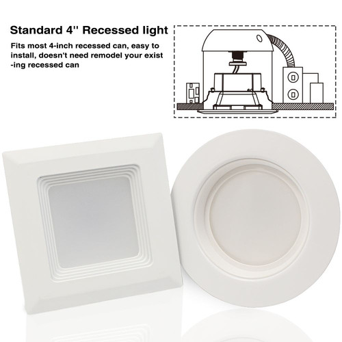 9W 4 Inch Dimmable LED Square Downlight Recessed Ceiling Can Light, 5000K - Picture 3 of 9