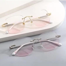 Women Rimless Square Reading Glasses Ladies Antiblue Light Gradient Pink Readers