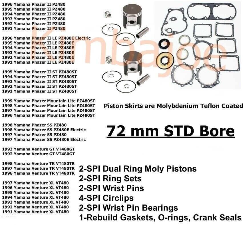 T-Moly Series Piston Kit Standard Bore 72.00mm 1996 Yamaha PZ480 Phazer II Snowmobile T-Moly Series Piston Kit Standard Bore 72.00mm 1996 Yamaha PZ480 Phazer II Snowmobile