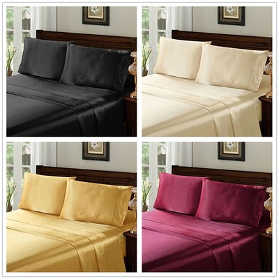 Serenta Luxury Super Soft & Silky 4PC Satin Sheet Set Solid Color Deep Pocket