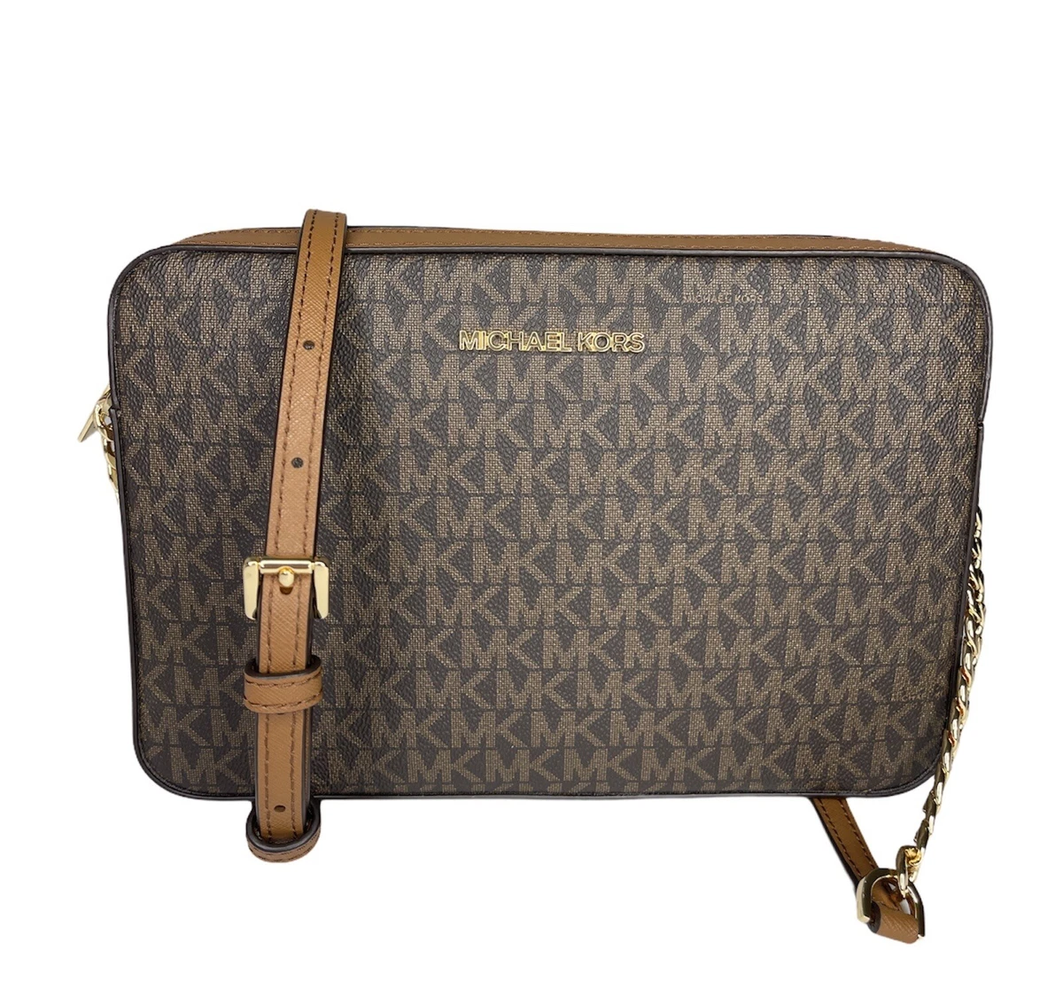 Michael Kors Jet Set Crossbody Brown Large Leather MK Signature  