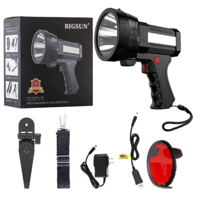 BIGSUN Rechargeable Spotlight, Flashlight High Lumens 100000 LED with RedLens...