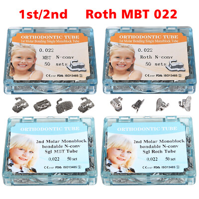 50 Sets Dental Orthodontic Buccal Tubes - 022 Slot, 1st/2nd Molar, MBT/Roth Style, AZDENT Brand