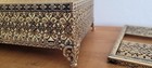 Vtg Footed Tissue Box Holder Ornate Gold Filigree Floral Decor Boudoir Glam  — photo 3