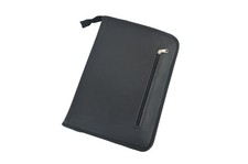 Portafolio de cuero negro organizador de negocios carpeta A4 bloc de notas bolsa con cremallera