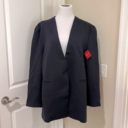 NWT SPANX The Perfect Collarless Cutaway Navy/Gray Pinstripe Blazer Size 2X - Picture 3 of 11