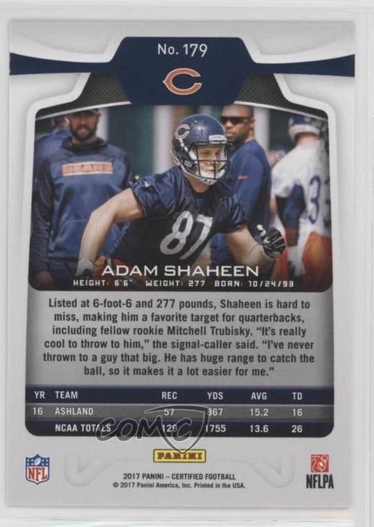 2017 Certified Rookies Mirror Orange /199 Adam Shaheen #179 Rookie RC - Image 2 of 2