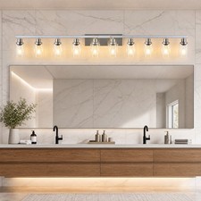 65" Nickel Vanity Light Bathroom Mirror Wall Lamp 10 Lights LED Sconce Fixture