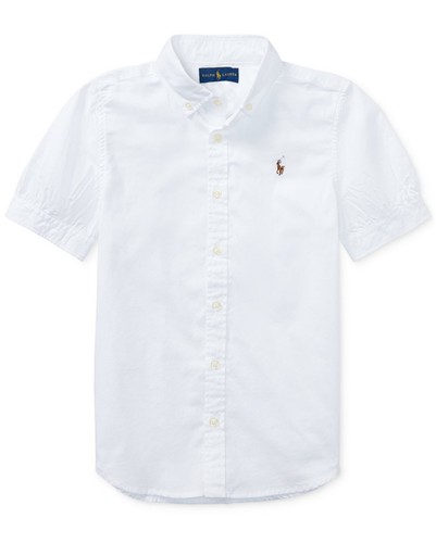 Polo Ralph Lauren Girls Short Sleeve Solid Oxford Top Shirt Color White Size 10
