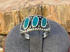 Vintage Mexican Sterling Silver Crushed Malachite Band Ring sz 5--2342.25