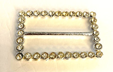 Vintage Clear Rhinestone Silver Tone Rectangle Belt Buckle 2.5" x 1/5"
