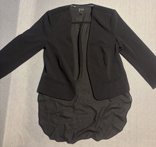 Guess VTG 90s/Y2K Black Dress Blazer Jacket Shoulder Pads Sheer Back 3/4 Sleeves