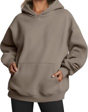 Hooded Fleece Pullover Hoodie Taupe Women's Kangaroo Pocket Long Sleeve Casual