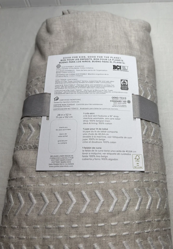 Falda de cuna de lino belga Pottery Barn Baby ~ Natural Foto 4 de 4