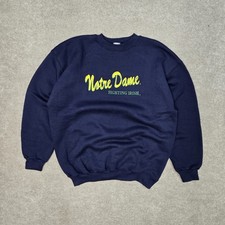 Vintage Notre Dame Fighting Irish Crewneck Sweatshirt Sz L USA Blue Embroidered