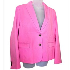 J. Crew Barbie Pink Blazer Thin Blue Stripe Lining Two Button Closure Sz 12 NWT
