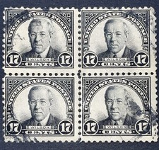 Block Of 4: US Scott  #623 Used; 17c; black; Wilson; 1925;