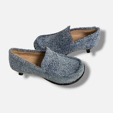 Loewe Womens Blue Suede Campo Loafer Heels Si...