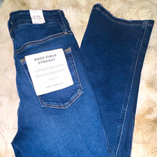 Good American Good Curve Straight High Rise Blue Medium Wash Stretch Jeans 2/26