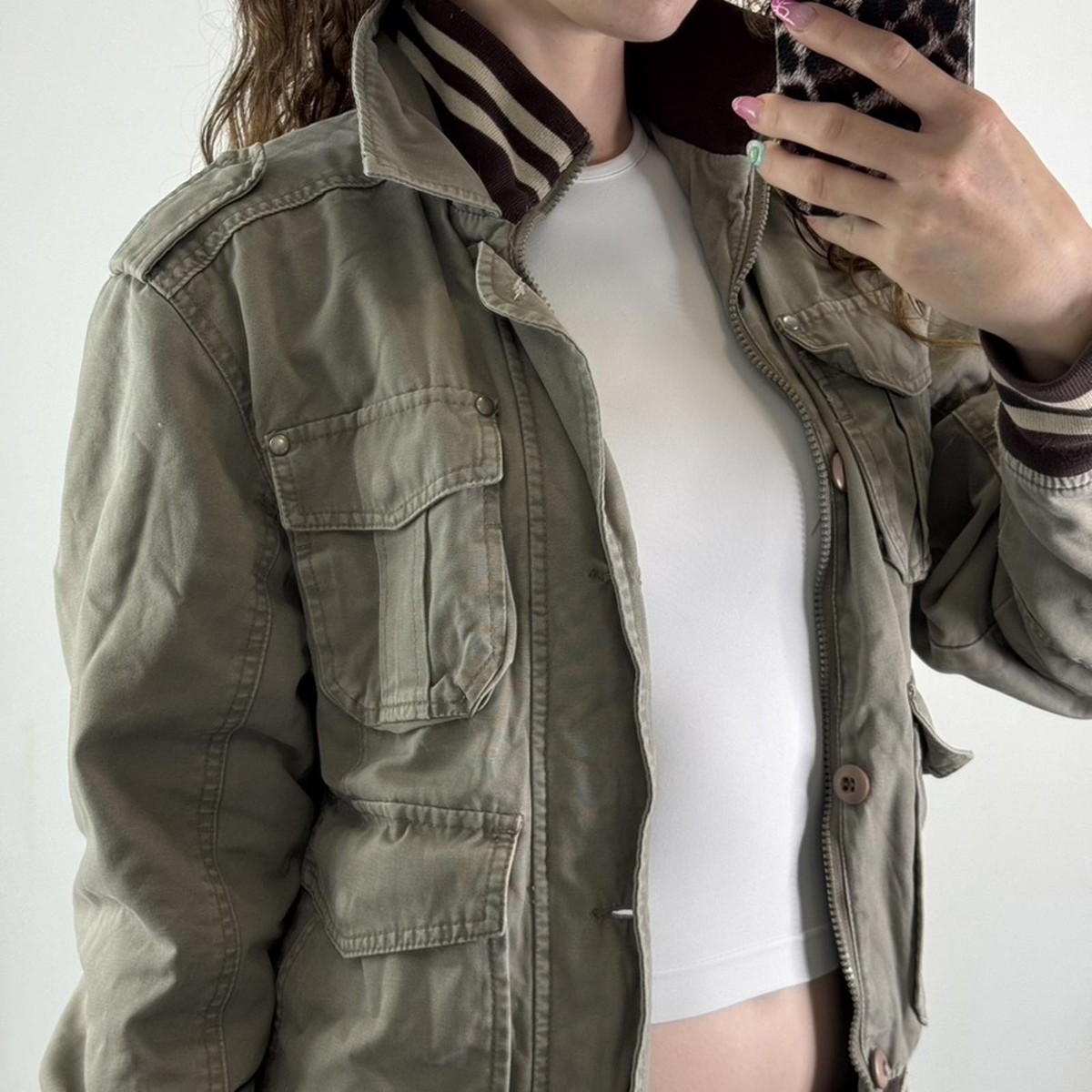 Y2K vintage denim zip button up bomber jacket stripe knit high