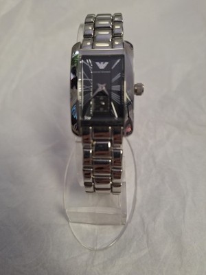Emporio Armani Women's Silver Stainless-Steel Quartz Watch Black Dial