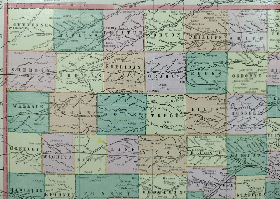 Vintage 1902 Mapa KANSAS 22"x14" ~ Antigo Original TOPEKA SHAWNEE COUNTY KS - Imagem 3 de 4