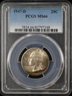 1947-D WASHINGTON QUARTER 25C PCGS MS66 (P0634)